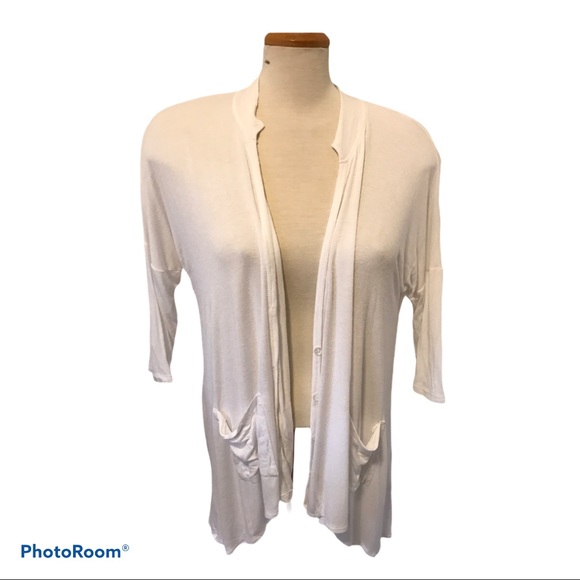 Cream Open Front 3/4 Sleeved Cardigan - Picture 1 of 4